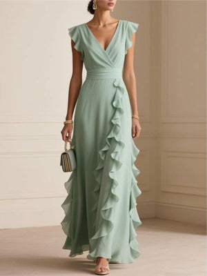 maxi dress in mint green featuring frill and A-line fit