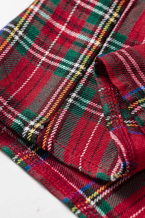 Plaid Ruffle Cuff Button Front Mini Dress in Deep Red, view 12