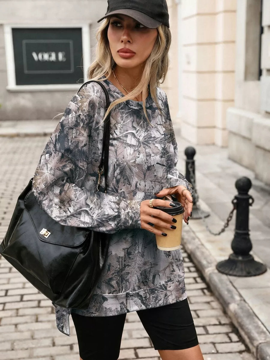 Printed Round Neck Sweatshirt in white