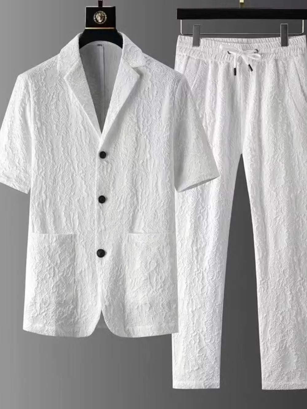 Black Men's Plus Size Button Up Shirt And Pants Set