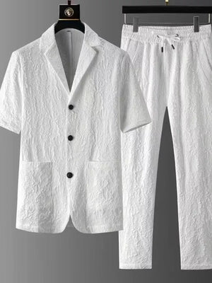Black Men's Plus Size Button Up Shirt And Pants Set