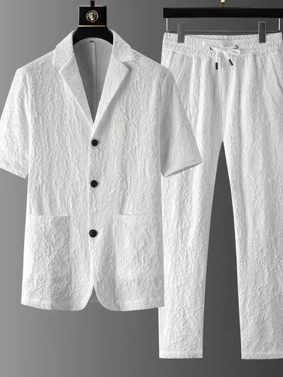 Black Men's Plus Size Button Up Shirt And Pants Set
