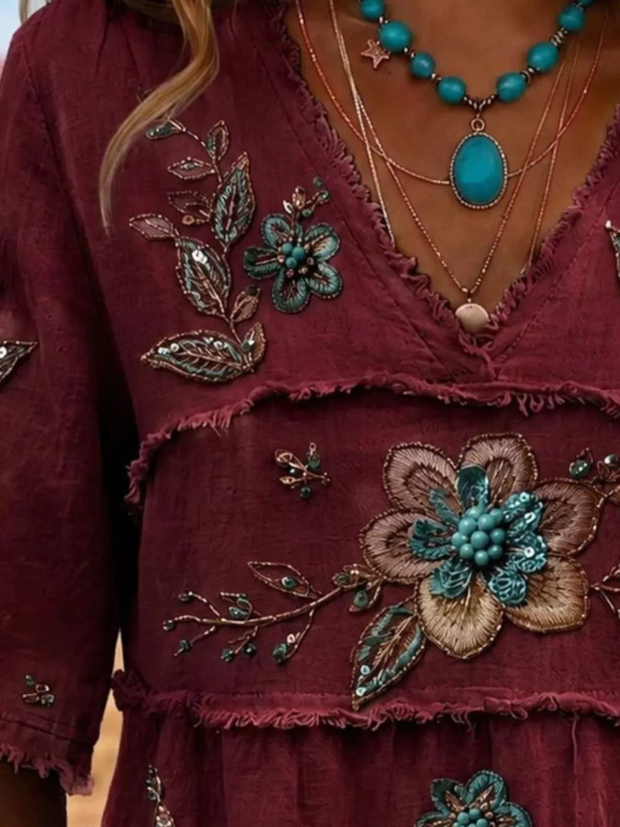 blouse in teal with tiered and tunic-length