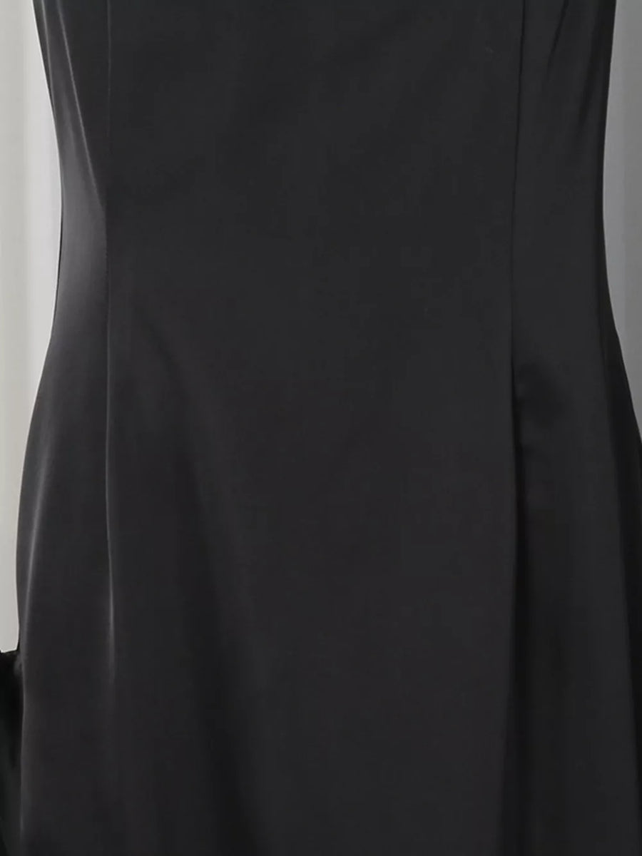 Spaghetti Strap Ruffle Slit Maxi Dress in Black, view 11