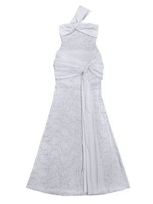 White with Lace One-shoulder Maxi Dress