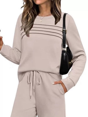 Malachite Green Casual Long Sleeve Crewneck Top & Drawstring Pants Set