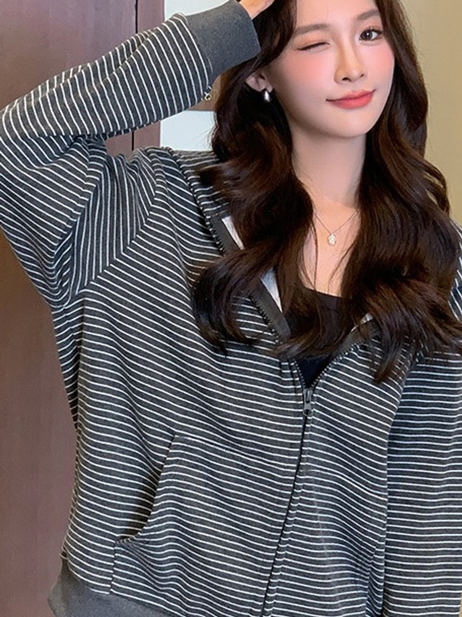 zip hoodie in charcoal with zipper and hip-length