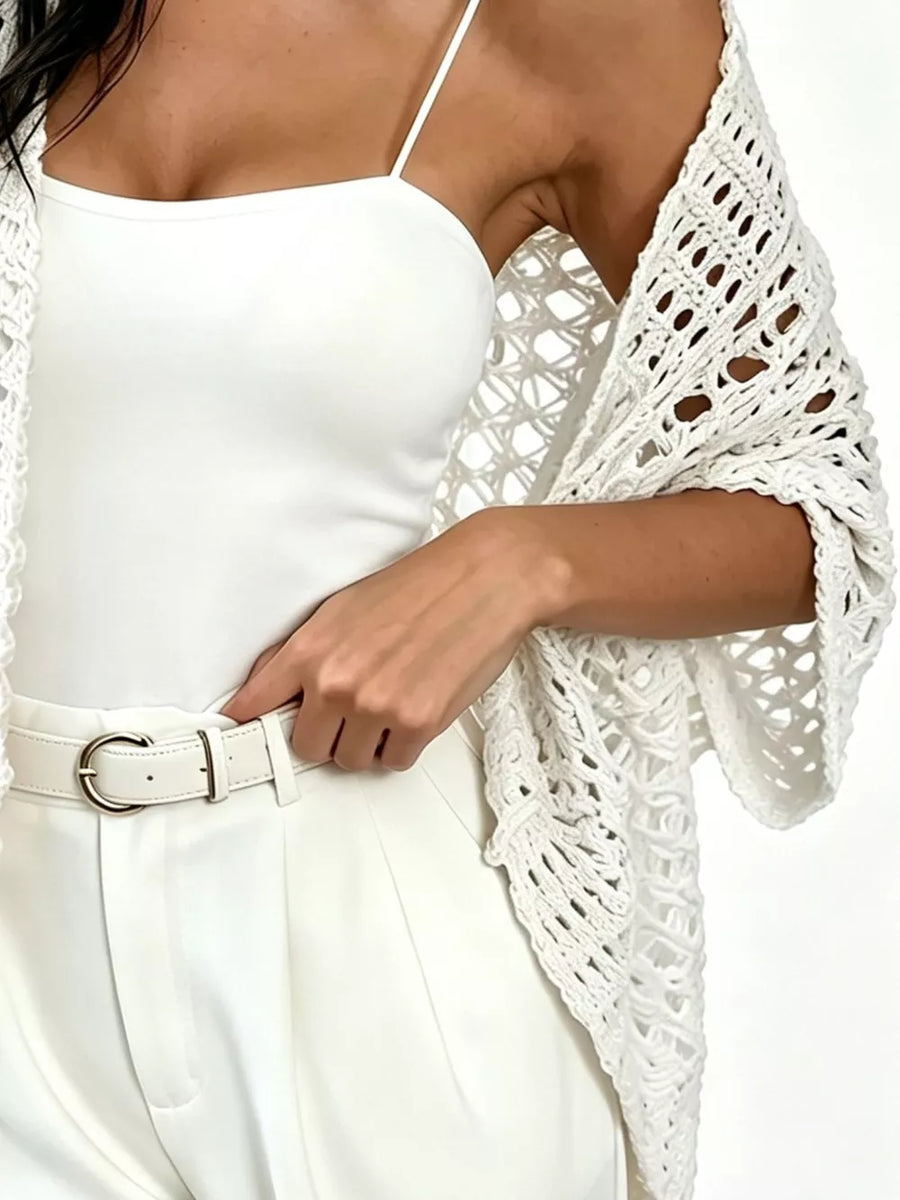 Cream cardigan with mesh and elbow sleeve