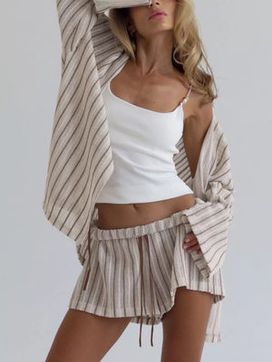 cream relaxed lounge set with v-neck