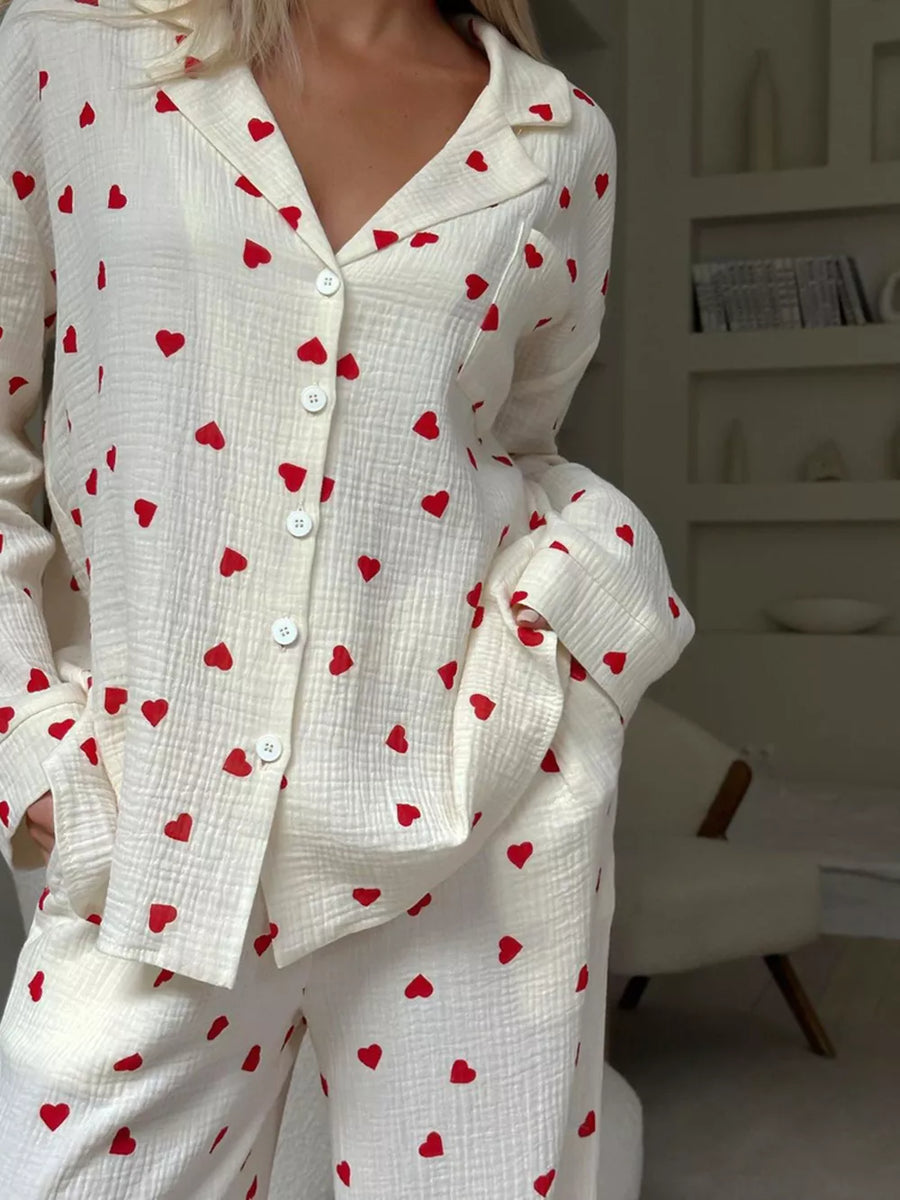 100% polyester Care instructions: Machine wash cold pajama set in Apricot with relaxed silhouette