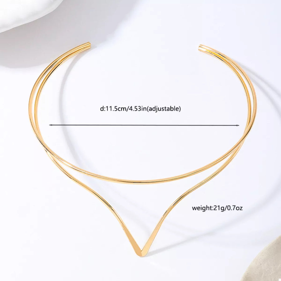 Golden V-shaped double layer choker necklace with adjustable fit