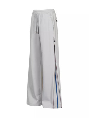 Light Gray wide-leg pants featuring drawstring waist and striped