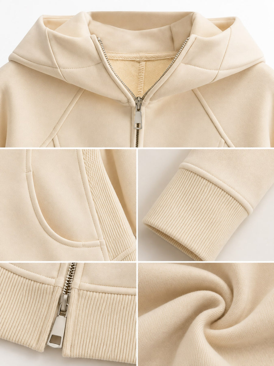 athleisure zip hoodie in Black with hooded