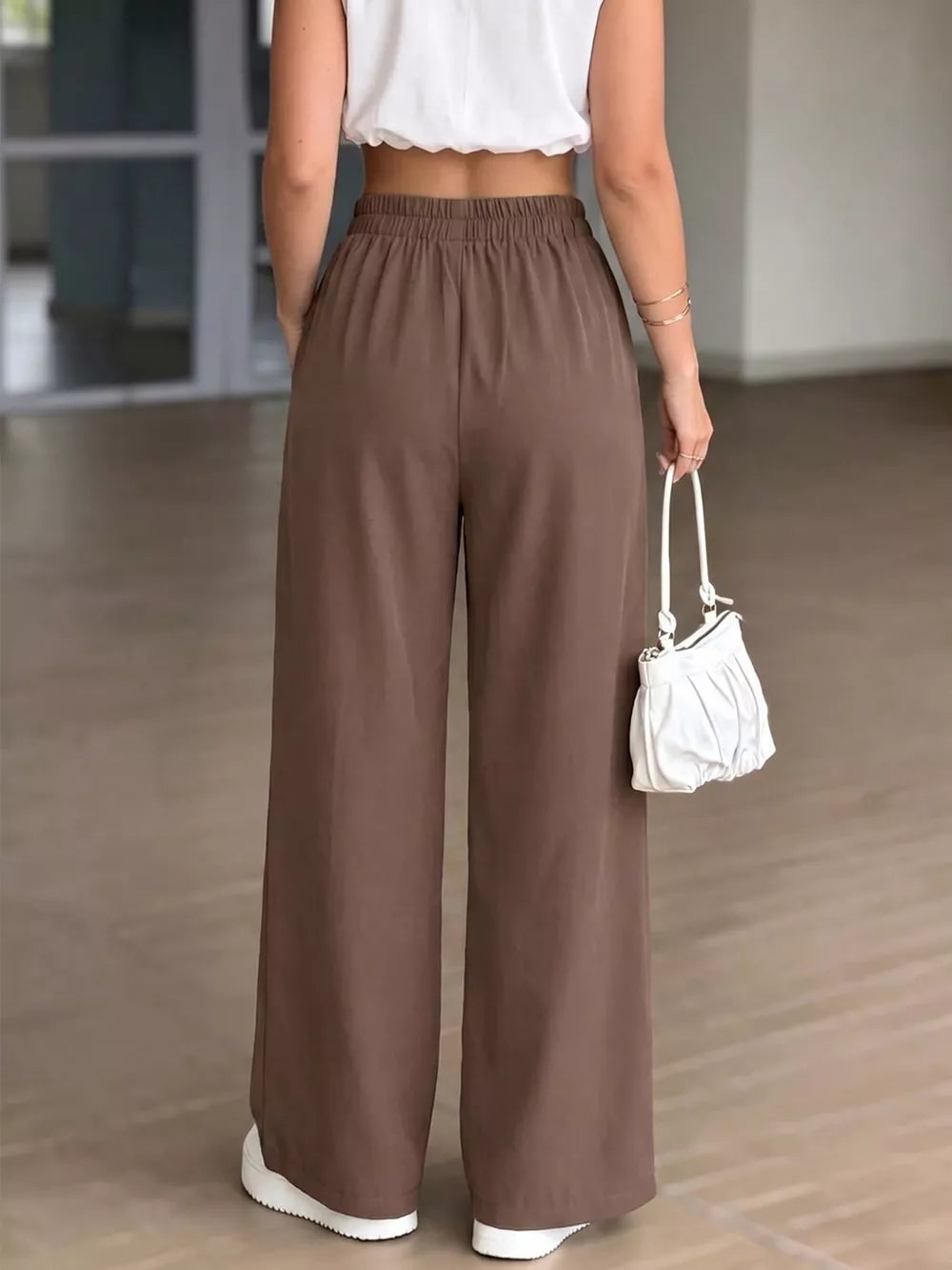 modern wide-leg pants in cocoa brown with N/A