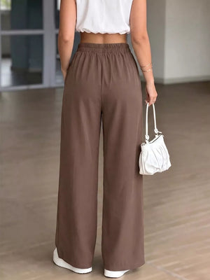 modern wide-leg pants in cocoa brown with N/A