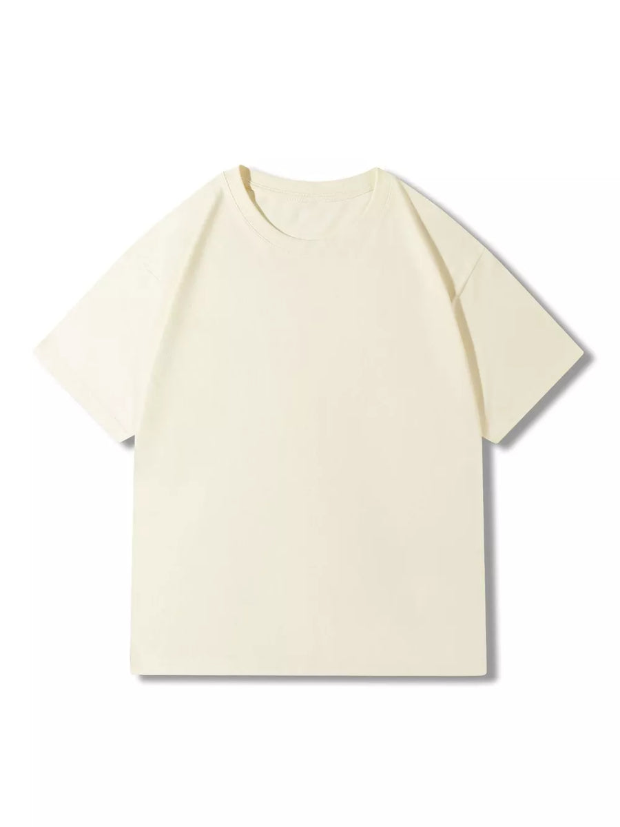 Men's apricot 100% cotton crew neck t-shirt with short sleeves.