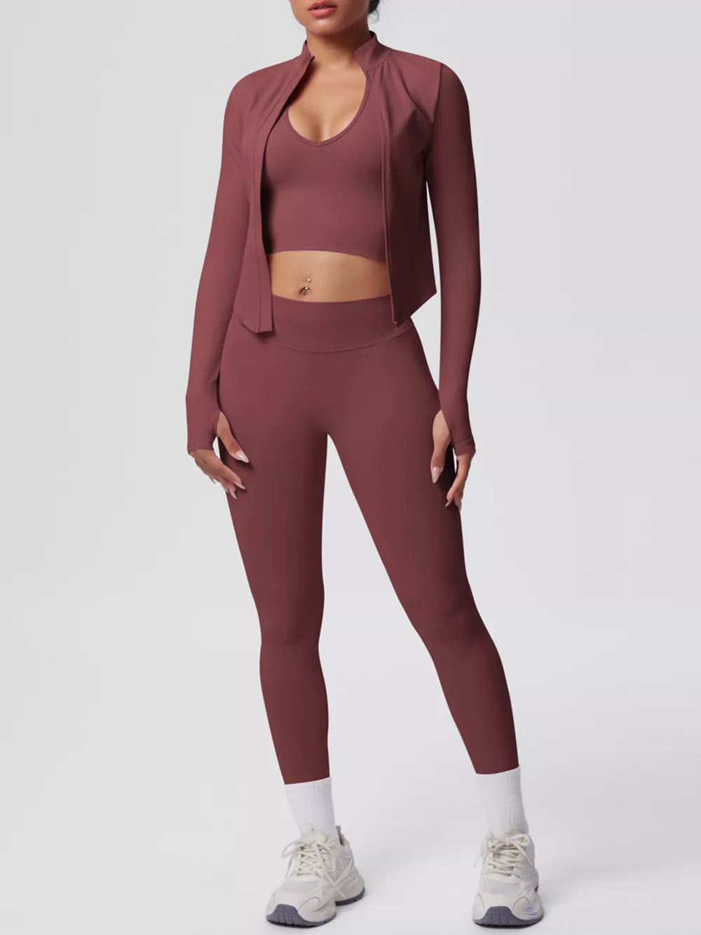 80% nylon, 20% spandex Care instructions: Machine wash cold active set in Blush Pink with fitted silhouette