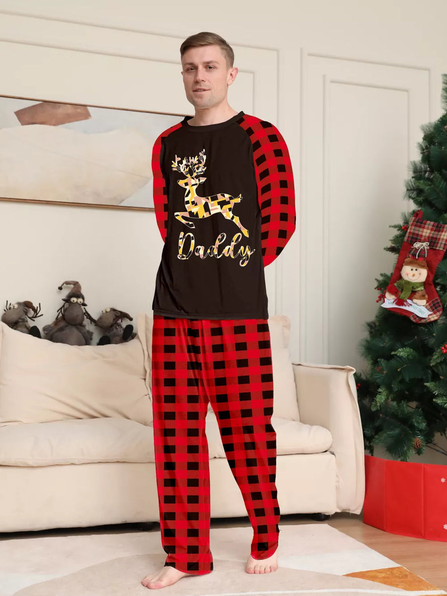 festive pajama set in red with crew neck