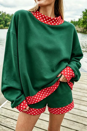 athleisure lounge set in cherry red with crew neck