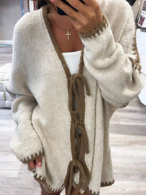 Fuchsia Pink Tie Front Drop Shoulder Cardigan