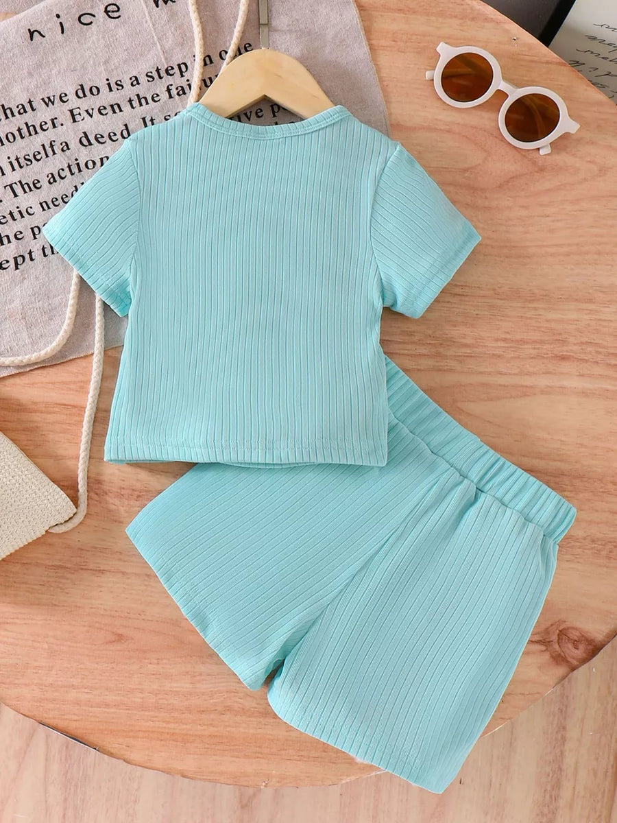 Children's Ribbed Knit Flower Top And Shorts Set option 6
