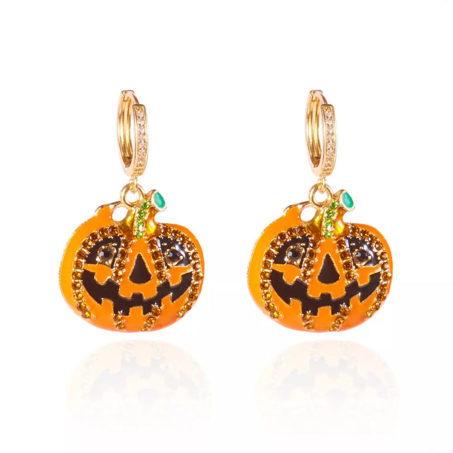 earrings featuring pumpkin motif in gold with 18K Gold-Plated, Zinc alloy, Copper, Rhinestone Care instructions: Imported