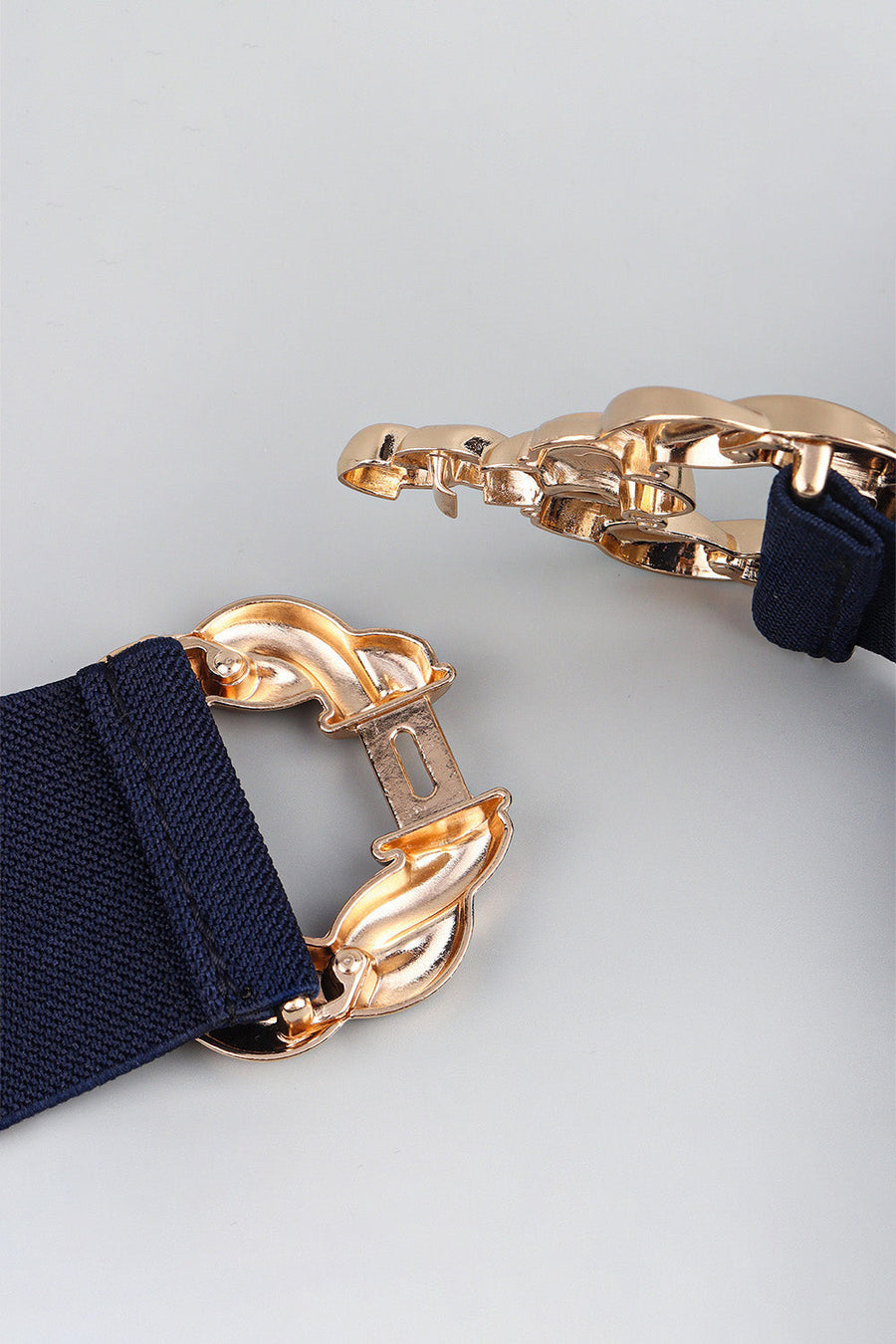 Dark blue braided stretch belt with gold alloy buckle detail