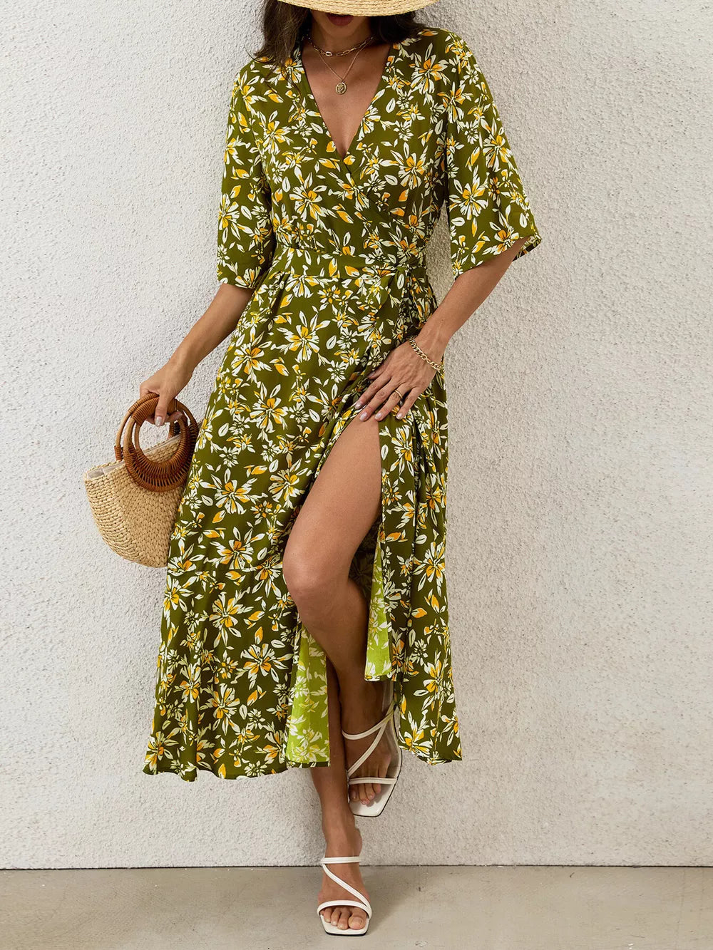 wrap dress featuring floral in burgundy with 100% polyester Care instructions: Machine wash cold texture