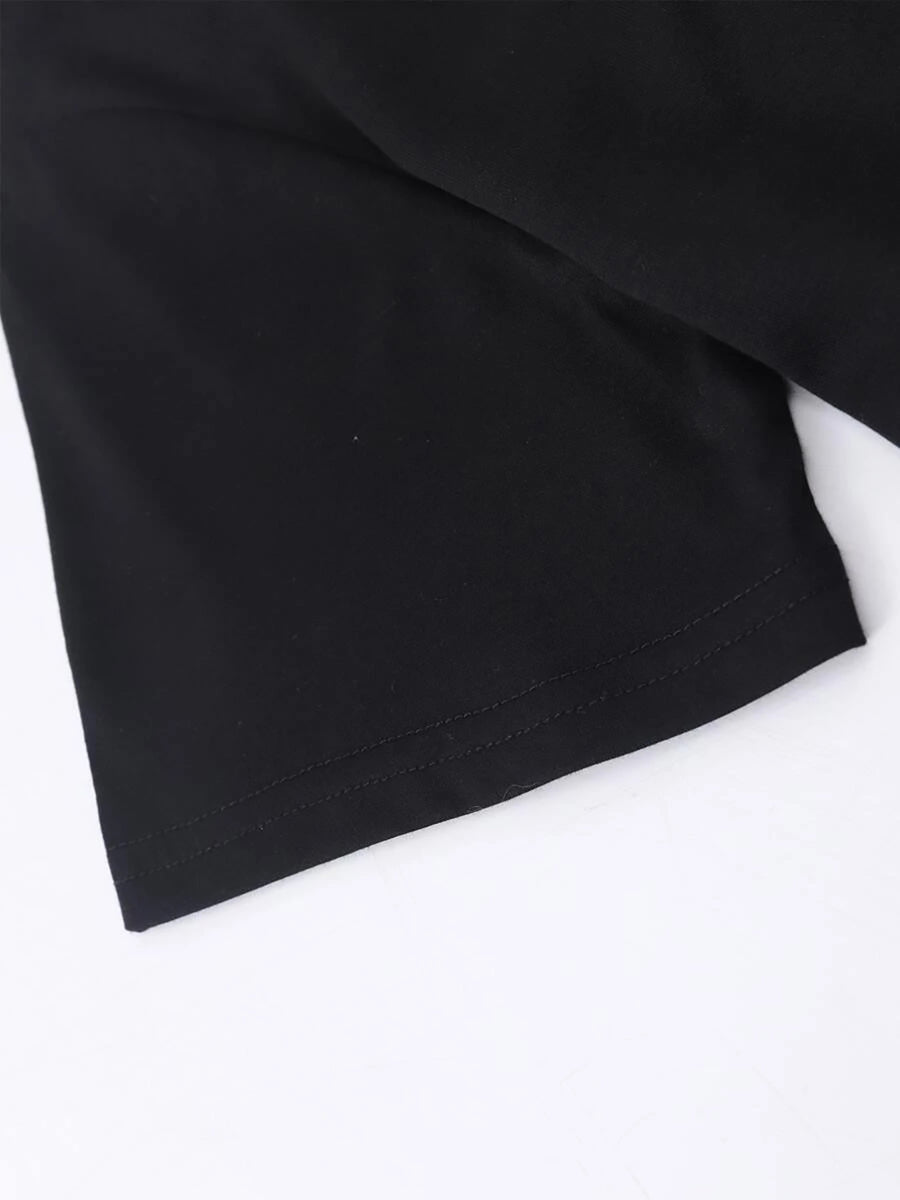 Black t-shirt hem detail with double stitching