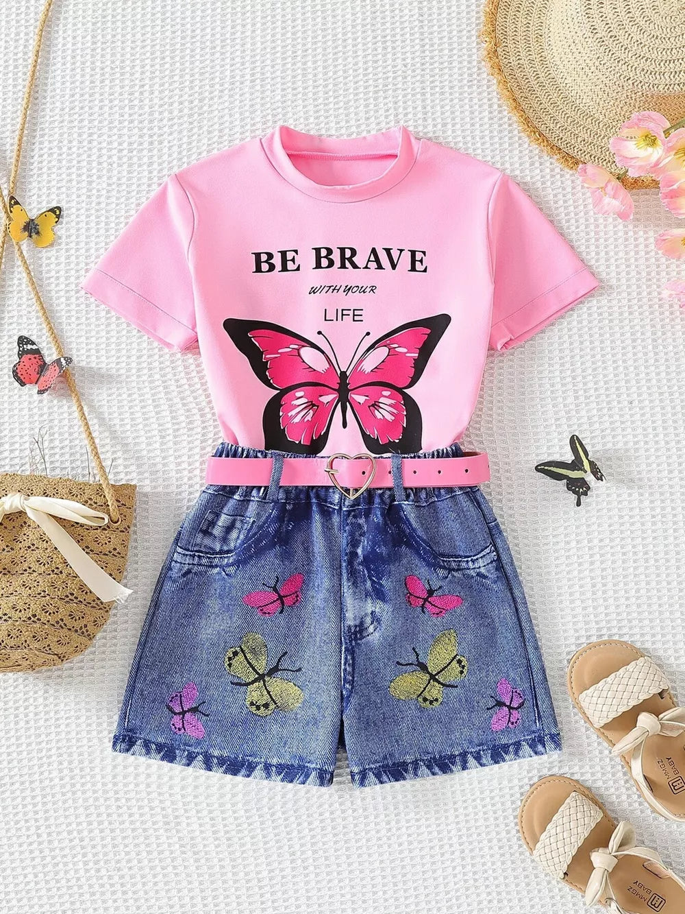 Children's Butterfly Graphic Tee And Shorts Set