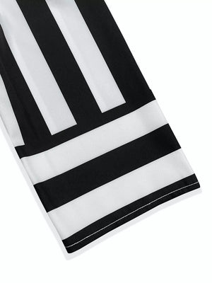 Black with Striped Notched Casual Mini Dress