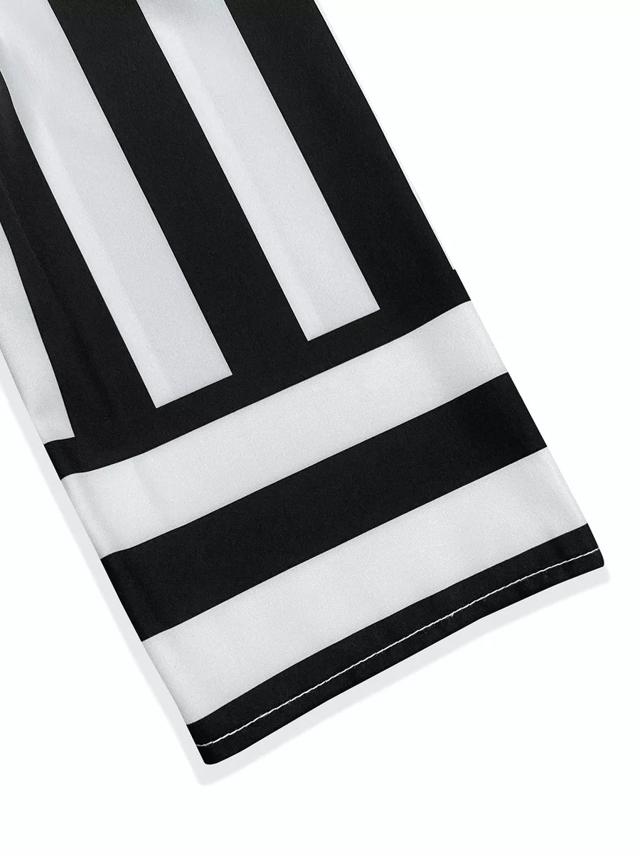 Black with Striped Notched Casual Mini Dress