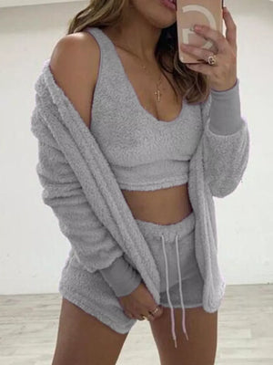 pajama set in Light Blue with ribbed and cropped, mini, hip-length