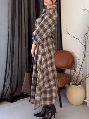 vintage-inspired midi dress in khaki with collared