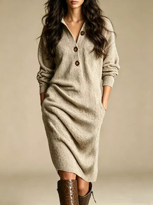 sweater dress in Yellow with ribbed and knee-length