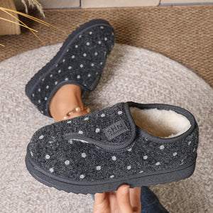 slippers in Coffee Brown with polka dot and round toe