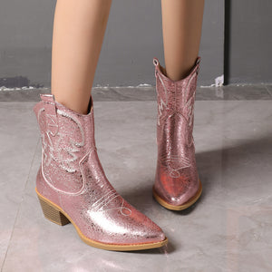boots in metallic pink featuring pointed toe and straight fit
