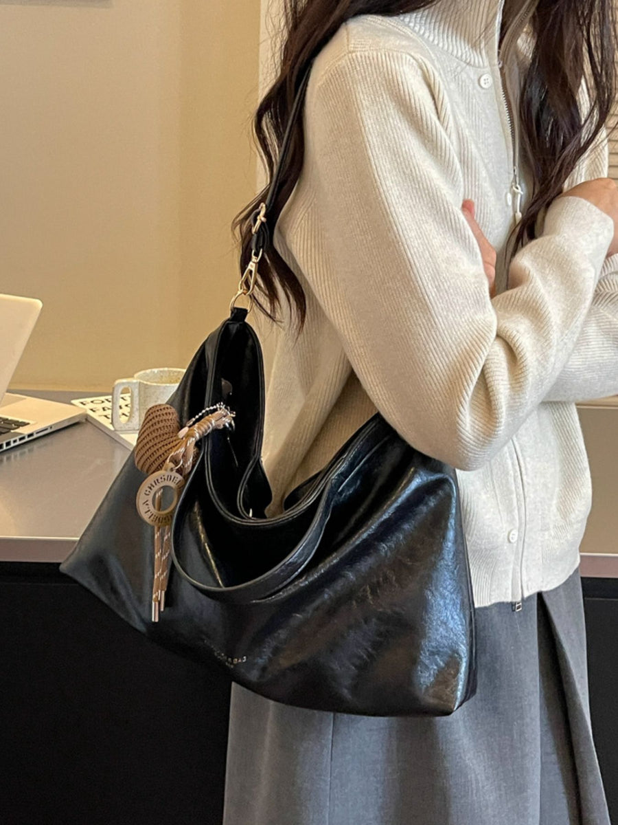 Medium Adjustable-Strap PU Leather Crossbody Bag in Off-white with adjustable strap