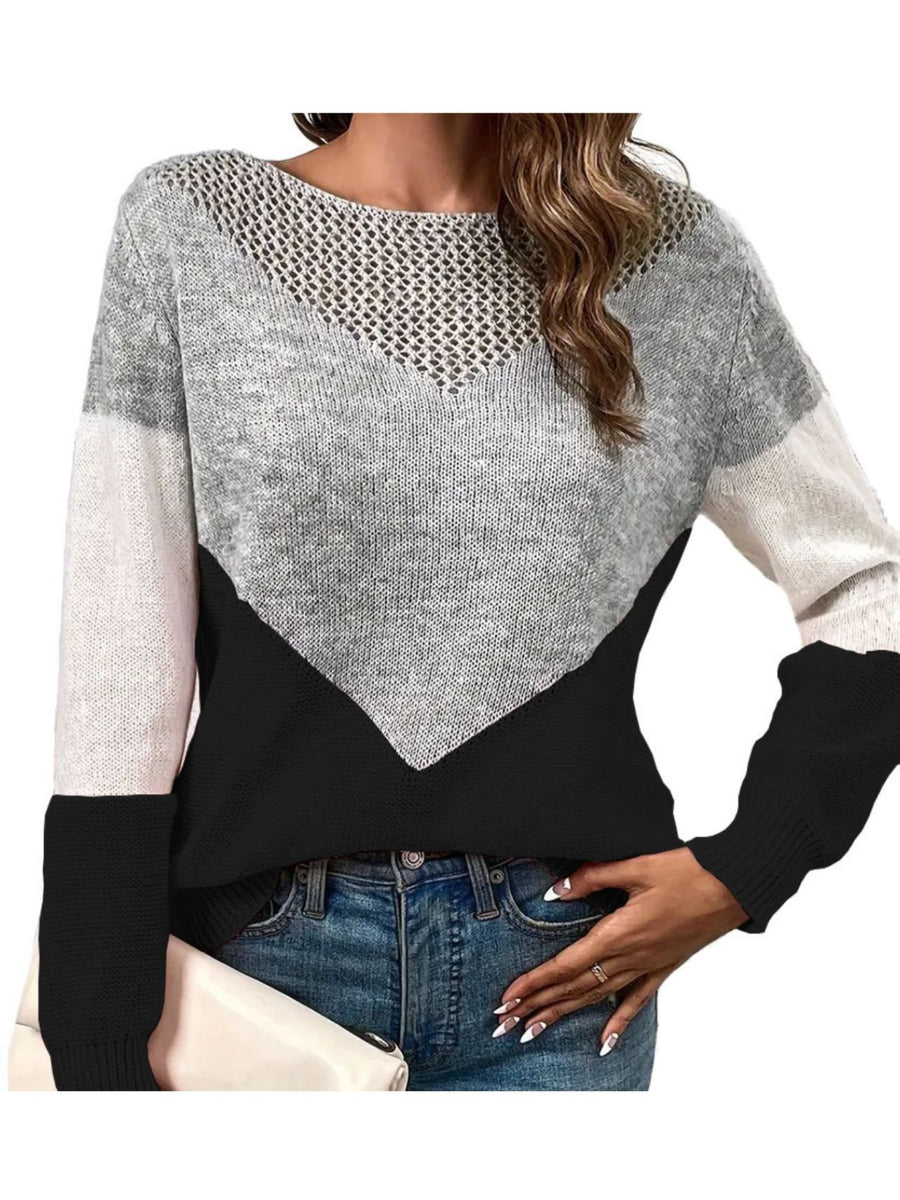 pullover sweater in blush pink with openwork and hip-length