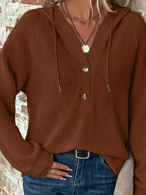 Waffle Knit Hooded Top With Drawstring option 7