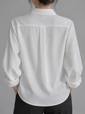 Main fabric: polyester button-up shirt in White with relaxed silhouette