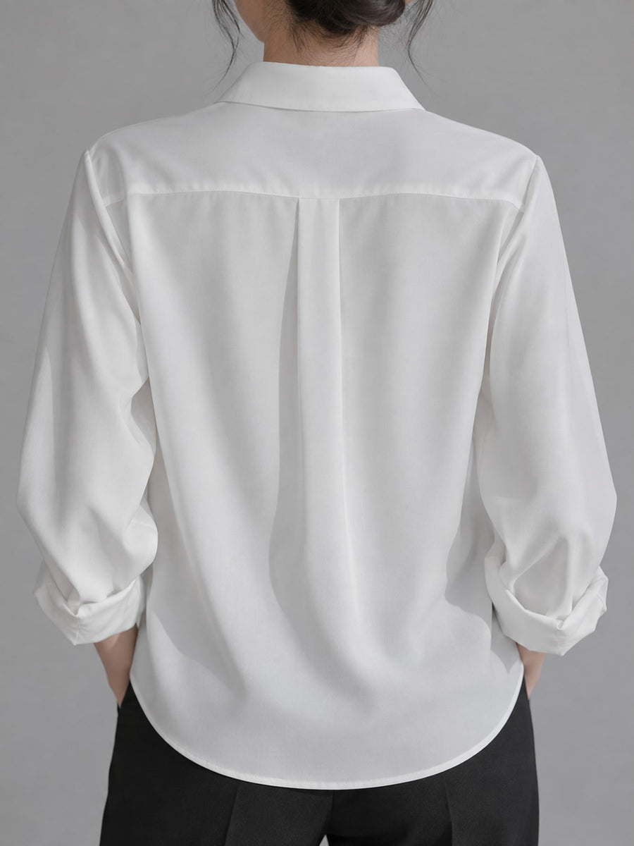 Main fabric: polyester button-up shirt in White with relaxed silhouette