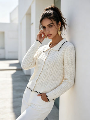 cardigan featuring cable knit in Black with 100% polyester Care instructions: Machine wash cold texture