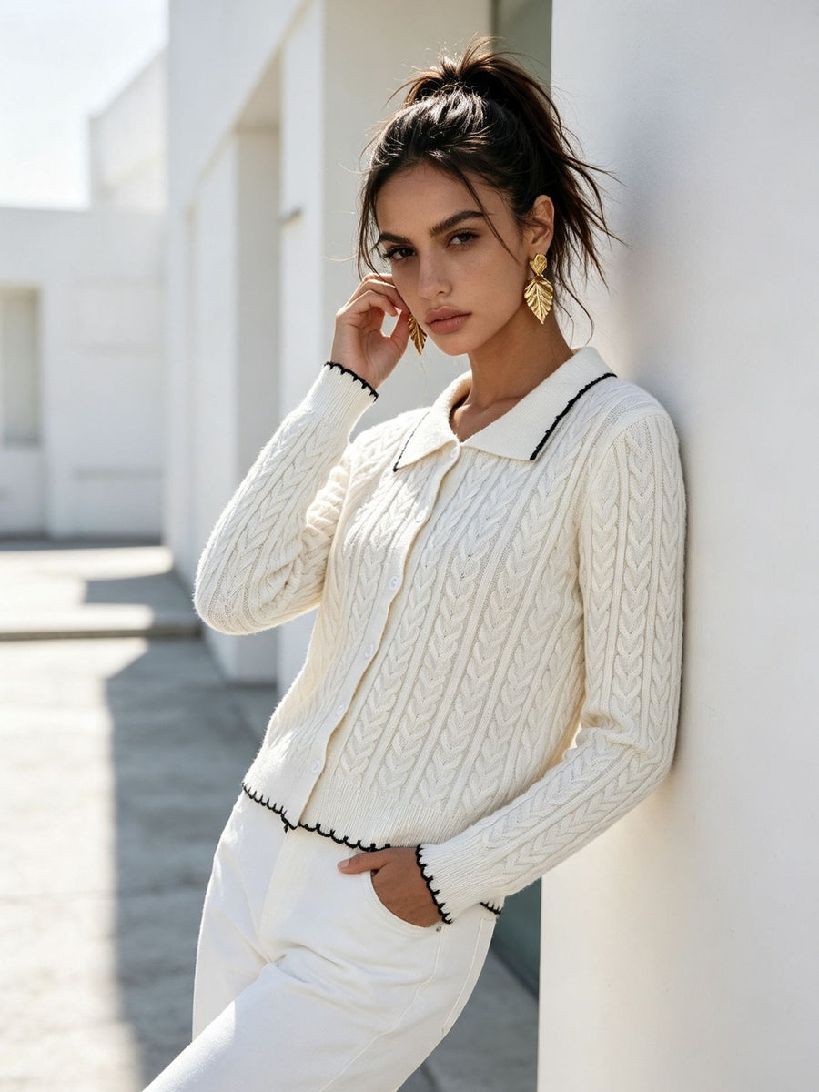 cardigan featuring cable knit in Black with 100% polyester Care instructions: Machine wash cold texture