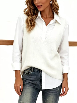 Chic V-neck Sleeveless Knit Sweater Vest Plus Size in Gray