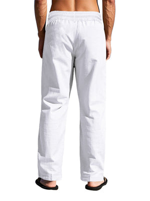 Khaki wide-leg pants with full-length and drawstring
