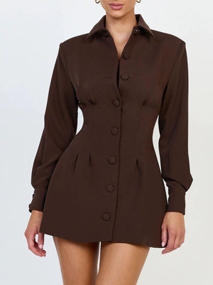 100% polyester Care instructions: Machine wash cold mini dress in Brown with fitted silhouette