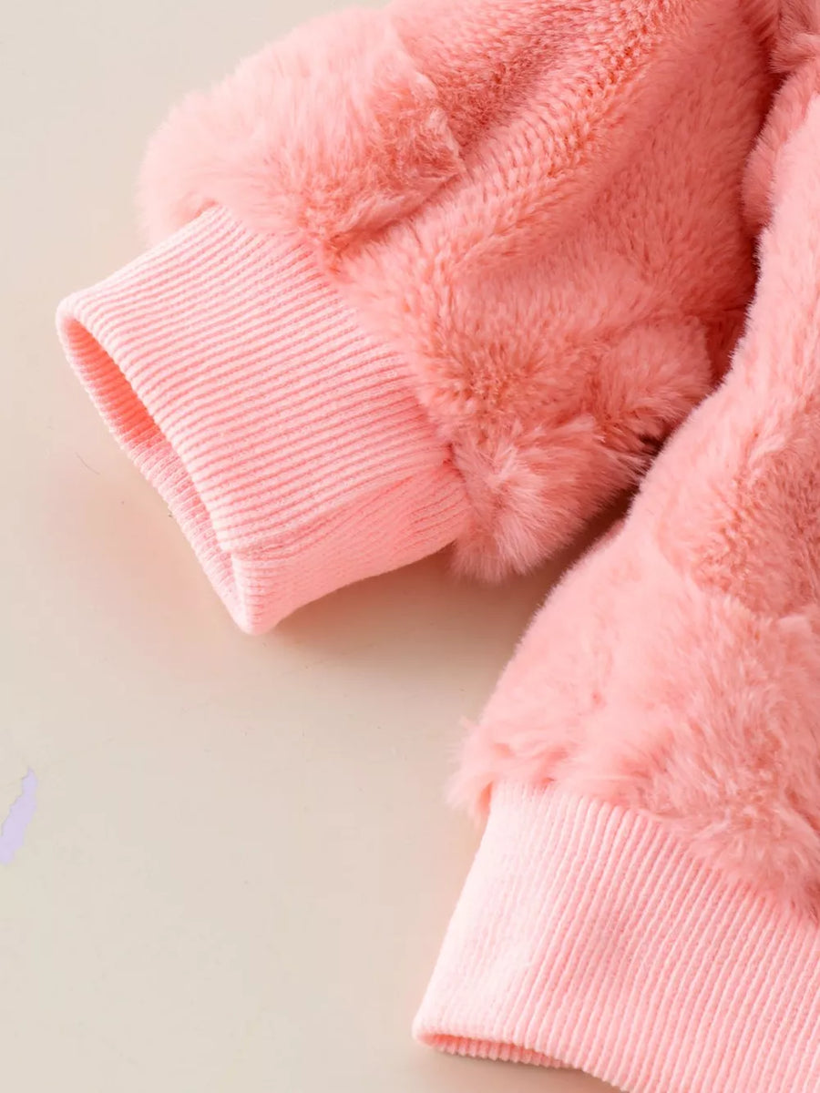Pink with Children's Bow Round Neck Top And Pants Set