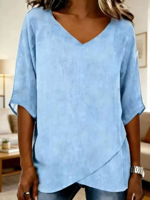 Blue V-neck Casual T-shirt