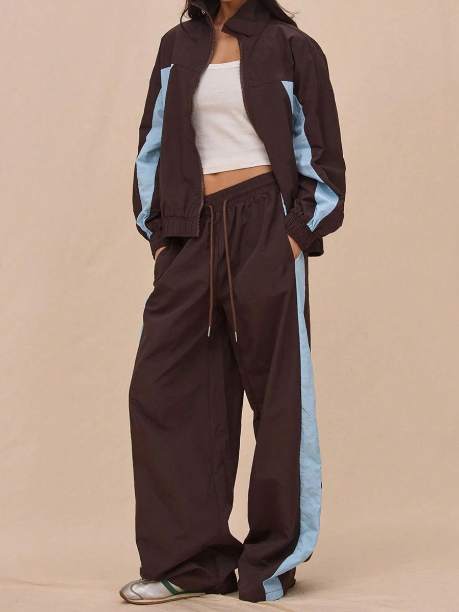 tracksuit featuring color-block in espresso brown with 100% polyester Care instructions: Machine wash cold texture